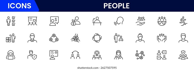People icon set in flat style. Line icon set. Management line icons. Line Business People. Human resources. office management. Vector illustration.