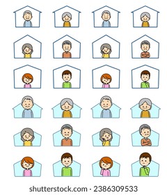 People icon set in the house