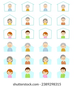 People icon set in the house