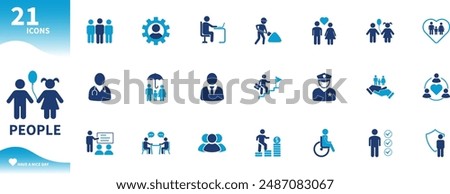 People icon. Set of icons for work, group, teacher, family, children, disabled people. Solid vector icons collection