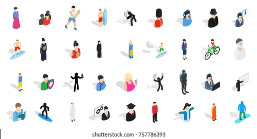 People icon set. Isometric set of people vector icons for web design isolated on white background