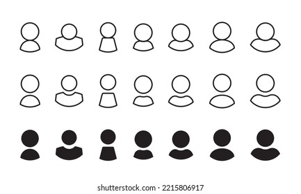 People icon set. Line pictogram of user. Different shapes collection of avatars