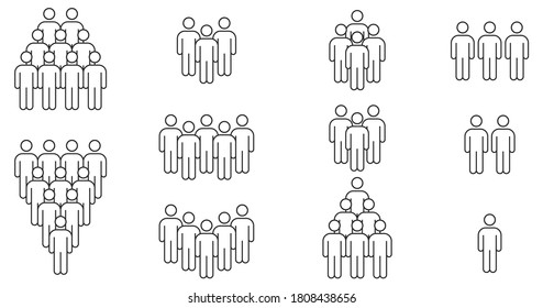 People icon set in line style. Crowd signs, Persons symbol, group symbol, for info graphics and website design logo. Isolated on white background, Vector icon illustration