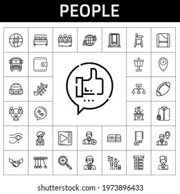 People Icon Set. Line Icon Style. People Related Icons Such As Next, Bed, Handshake, Doorman, Employee, Network, Newton, Contact, Phone Call, Pandoras Box, Placeholder, Zoom In