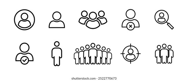 People icon set line style. Perfect for group, team, organization, community, population, audience, member. Vector illustration