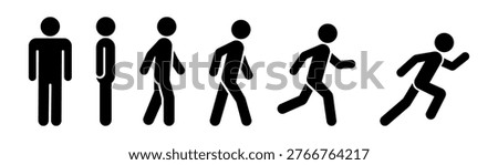 People icon set. Person lie, stand, sit, walk and run icon. People sitting, standing, walking and running symbol. People icons in different posture, human various action poses. Vector Illustration.