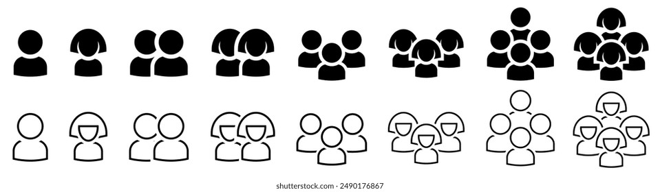 People icon set. Profile and people silhouette collection. Persons symbol infographics website design, logo, app, UI isolated. Vector illustration