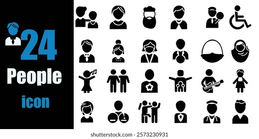 people  icon set. Showcasing intricately designed representations  of people, team, partnership, success and more. Vector illustration. Easily changes to any color.