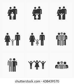 People icon set. Team, family, group, friends, kids - people signs vector illustration. 