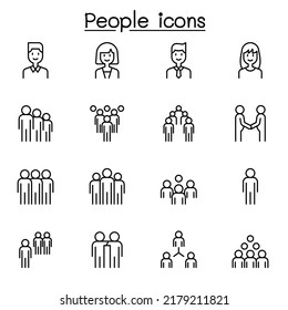 Icono de personas establecido en estilo de línea delgada