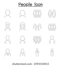 People icon set in thin line style