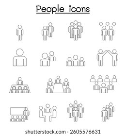 People icon set in thin line style
