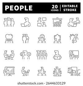 People icon set. Thin line icons set related to people and community. People thin line icons set. Family, human, team, community, friends, population