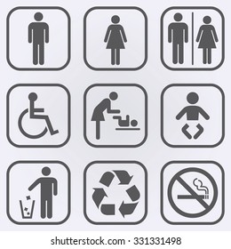 People Icon Set . Toilet Restroom Icon . Recycle Symbol . No Smoking Sign . Vector Illustration