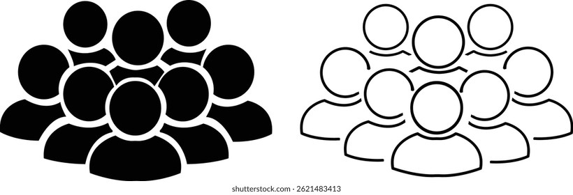 People icon set in trendy black flat, outline styles. User profile. Persons symbol for infographics, website design, logo, app, ui isolated on transparent background. Group, team vectors illustration.