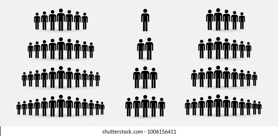 People Icon Set In Trendy Flat Style Isolated On Light Background With Shadow. Crowd Signs. Persons Symbol For Your Infographics Web Site Design, Logo, App, UI. Vector Illustration, EPS10.