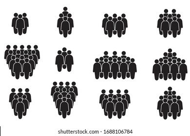 People icon set in trendy flat style. Crowd signs, Persons symbol, group symbol, for info graphics and website design logo. Isolated on white background, Vector icon illustration