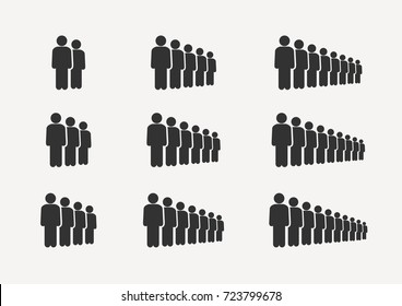 People Icon Set In Trendy Flat Style Isolated On Light Background With Shadow. Crowd Signs. Persons Symbol For Your Infographics Web Site Design, Logo, App, UI. Vector Illustration, EPS10.