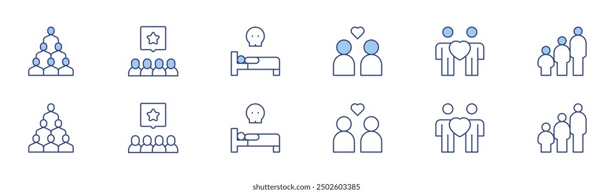 People icon set in two styles, Duotone and Thin Line style. Editable stroke. couple, people, group, person, solidarity, age group.