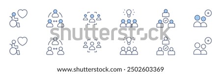 People icon set in two styles, Duotone and Thin Line style. Editable stroke. idea, disabled people, mediation, people, third party, user.