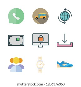 people icon set. vector set about internet, sneaker, monitor and school bus icons set.