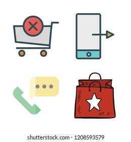 people icon set. vector set about shopping bag, phone call, shopping cart and smartphone icons set.