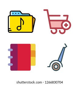 people icon set. vector set about segway, agenda, shopping cart and music folder icons set.