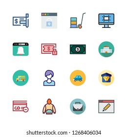 people icon set. vector set about money, car, check and hoodie icons set.