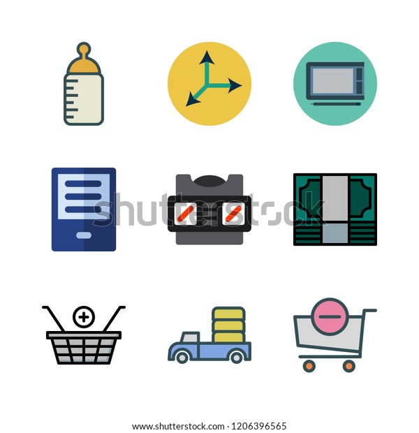 people icon set. vector set about car,\
shopping cart, ereader and feeding bottle icons\
set.