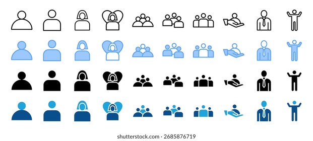 Personas Icon Sheet Concepto múltiple y colección de estilo