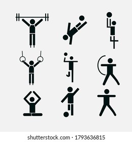 people icon. sports team. football, weightlifting, yoga, gymnastics, boxing, archery, sports. maintain health
