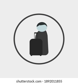 People icon with a suitcase in a circle on a white background, vector illustration
