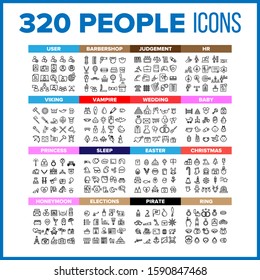 People Icon Thin Line Big Set Vector. People Symbol Package Bundle. Isolated Sign For Web Design Illustrations