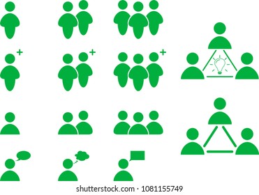 People Icon vector flat line icons set design concept.Connected people social network human hierarchy green icons set isolated vector illustration. 