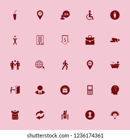 people icon. people vector icons set ask pupil, islam prayer, room service and mobile phone