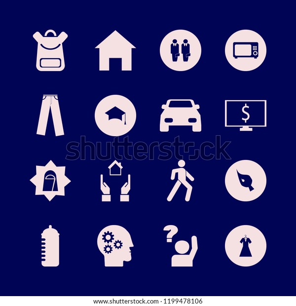 people icon. people vector icons set\
hands house, car, evening dress and baby feeding\
bottle