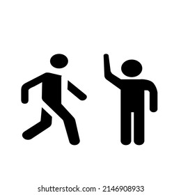 People icon vector illustration, symbolizing people in the verb standing up, raising hands and walking or running.