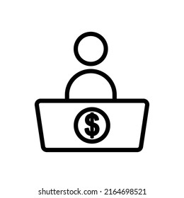 People icon vector with laptop and dollar. Business symbol. line icon style. Simple design illustration editable
