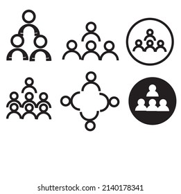People icon vector, large group of people line pictogram isolated on black.