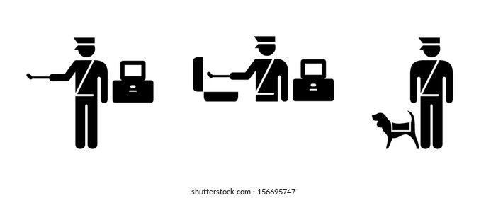 People Icons: Airport/transport Security. Explosive And Narcotics Swab Test, And Quarantine Sniffer Dog.