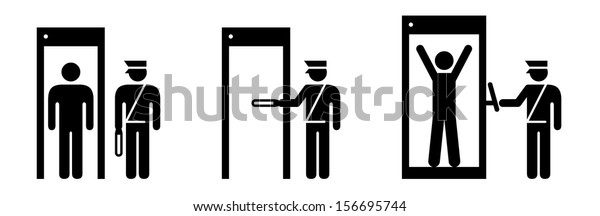 People icons:\
airport/transport security. Metal detector arch, metal detector\
wand and full body\
scanner.