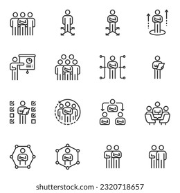 people icons business process, human resource management,  meeting work group team , icon line vector design elements pictograms and infographics 