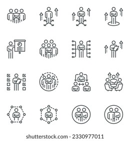 people icons business process, human resource management,  meeting work group team , icon line vector design elements pictograms and infographics 