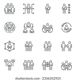 people icons business process, human resource management,  meeting work group team , icon line vector design elements pictograms and infographics 