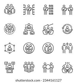 people icons business process, human resource management,  meeting work group team , icon line vector design elements pictograms and infographics 