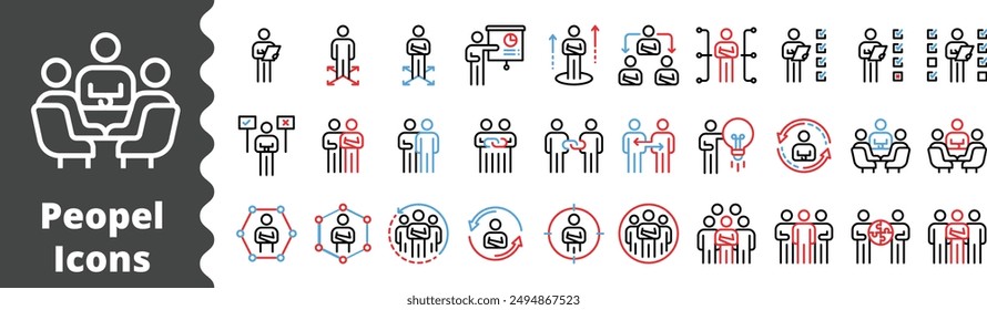 people icons business process, human resource management,  meeting work group team , icon line people vector design elements pictograms and infographics 