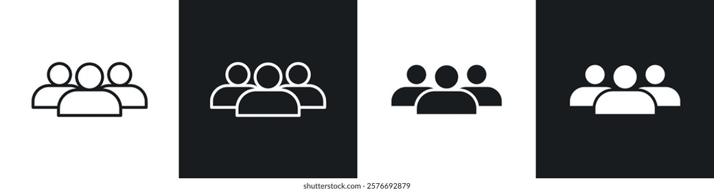 people icons collection in black and white solid and line style