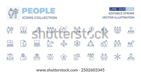 People icons collection. Line Duotone style, editable stroke. boss, me, dismiss, user, flag, discussion, star, diversity, people, employee, meeting, famous, candidates, job search.