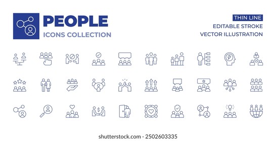 People icons collection. Thin Line icons, editable stroke. dismiss, human rights, performance, community, workers, solidarity, deal, job search, connect, high five, business meeting, man.