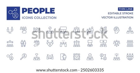 People icons collection. Thin Line icons, editable stroke. dismiss, human rights, performance, community, workers, solidarity, deal, job search, connect, high five, business meeting, man.